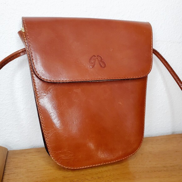 VTG 90s Cognac Brown Leather Shoulder Bag Purse Boho Western Made in Italy - Picture 12 of 12